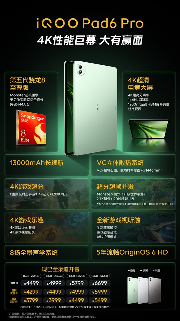河内1.5分彩:3799元起!一图读懂iQOO Pad6 Pro:4K板皇 5年流畅